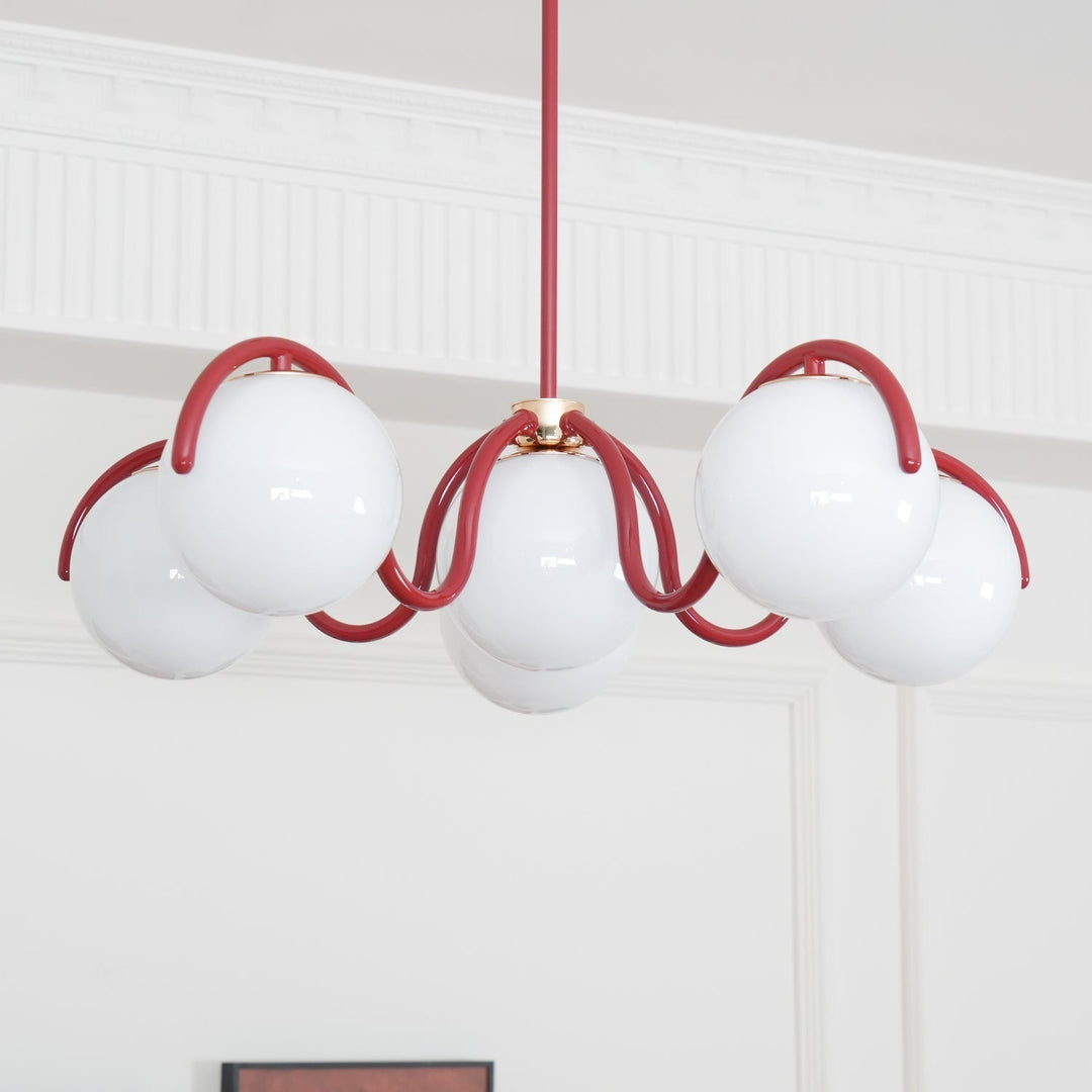 Lustra Chandelier en Verre Blanc avec Globes et Cadre Courbé - Neutralighting
