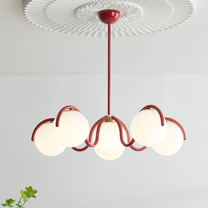 Lustra Chandelier en Verre Blanc avec Globes et Cadre Courbé - Neutralighting