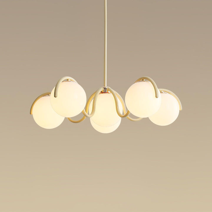 Lustra Chandelier en Verre Blanc avec Globes et Cadre Courbé - Neutralighting
