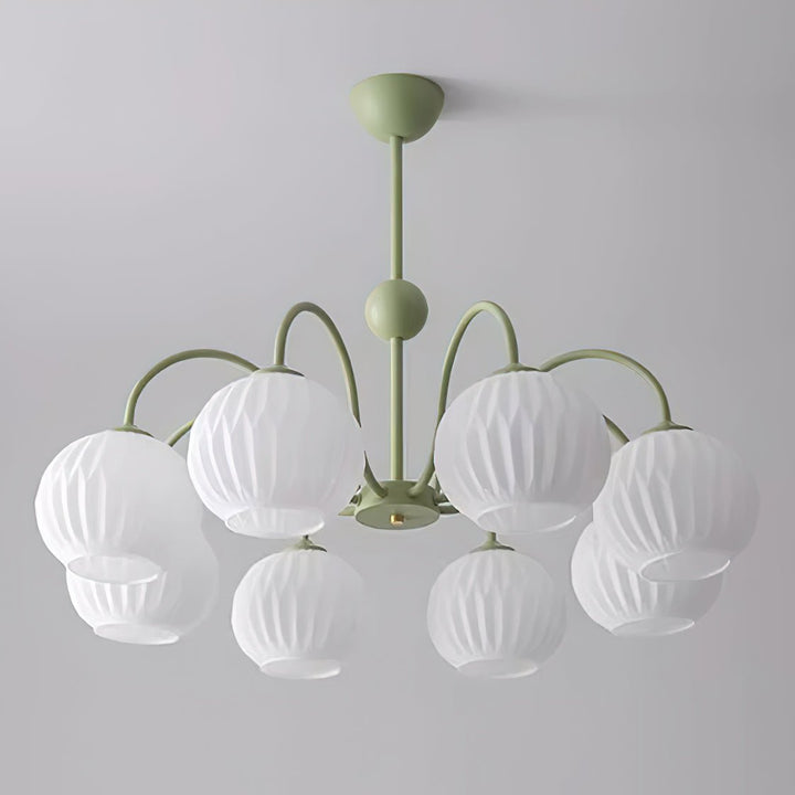 Lustra Chandelier Moderne à 8 Lumières en Verre Ridé Vert - Neutralighting