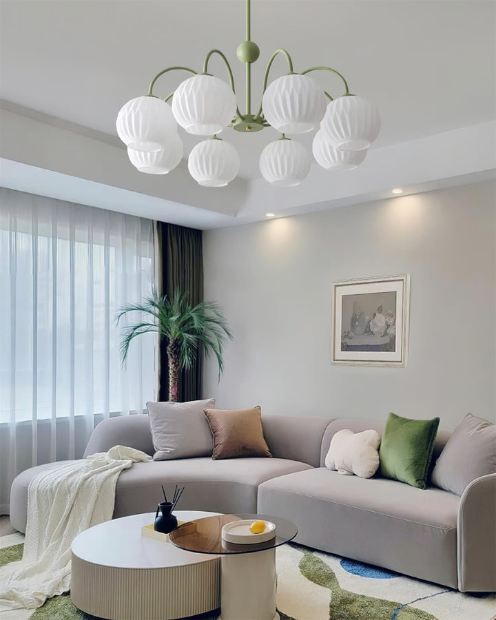 Lustra Chandelier Moderne à 8 Lumières en Verre Ridé Vert - Neutralighting
