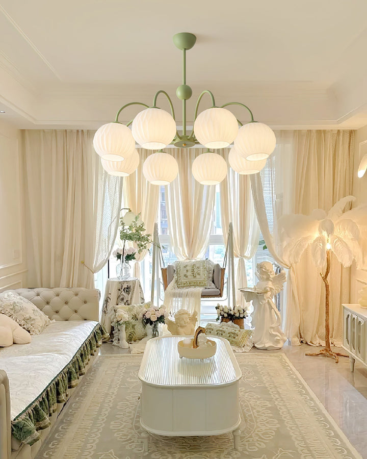 Lustra Chandelier Moderne à 8 Lumières en Verre Ridé Vert - Neutralighting
