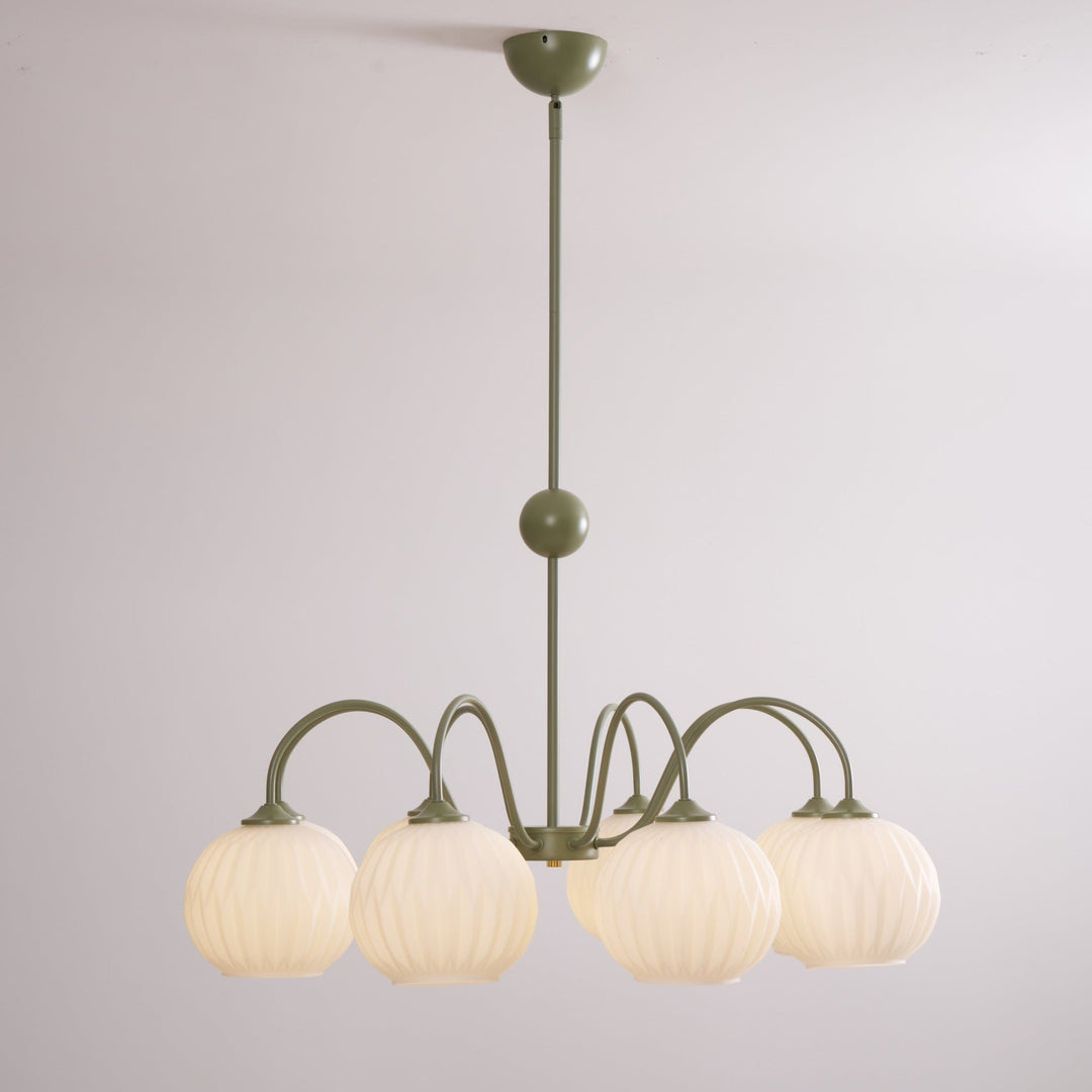Lustra Chandelier Moderne à 8 Lumières en Verre Ridé Vert - Neutralighting