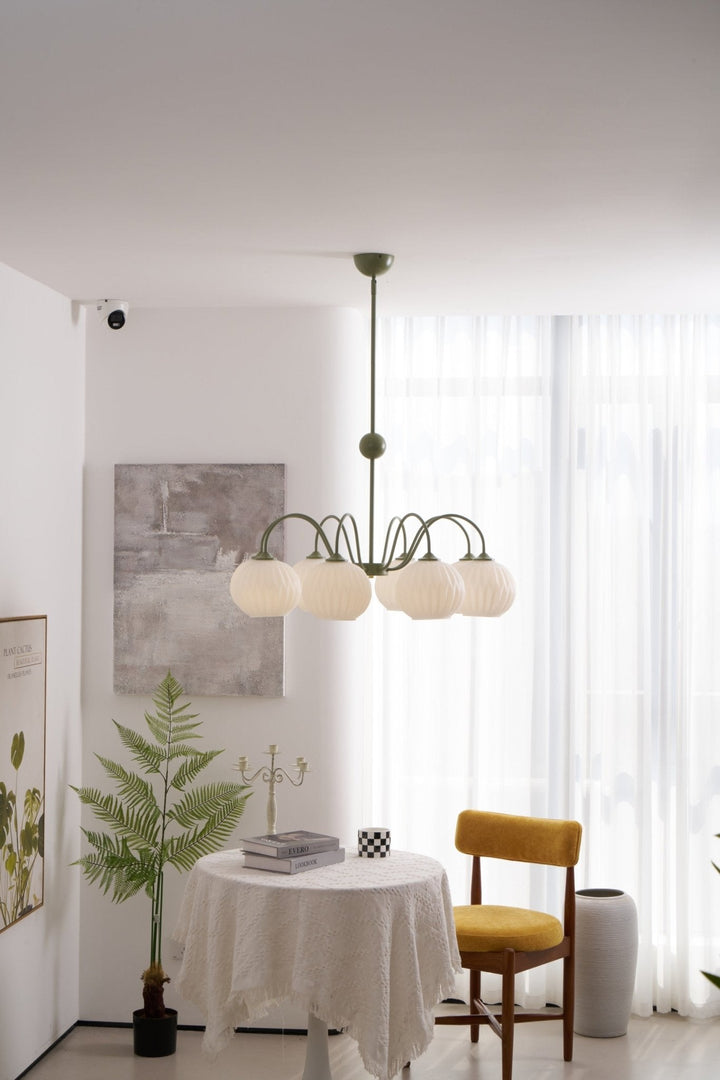 Lustra Chandelier Moderne à 8 Lumières en Verre Ridé Vert - Neutralighting
