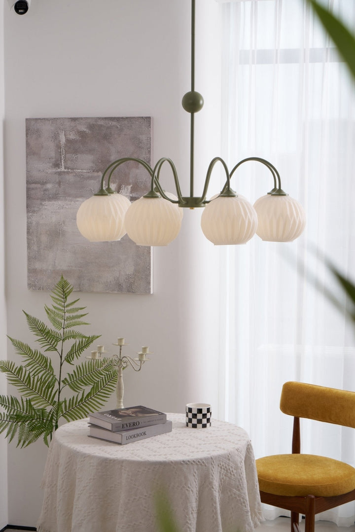 Lustra Chandelier Moderne à 8 Lumières en Verre Ridé Vert - Neutralighting