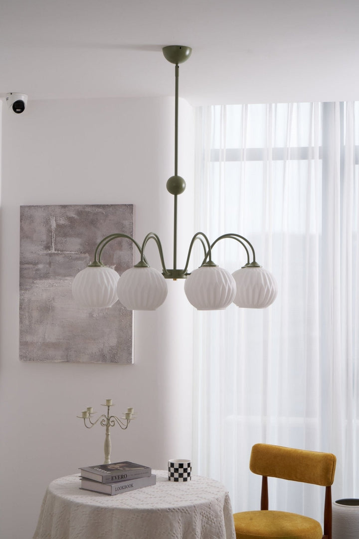 Lustra Chandelier Moderne à 8 Lumières en Verre Ridé Vert - Neutralighting