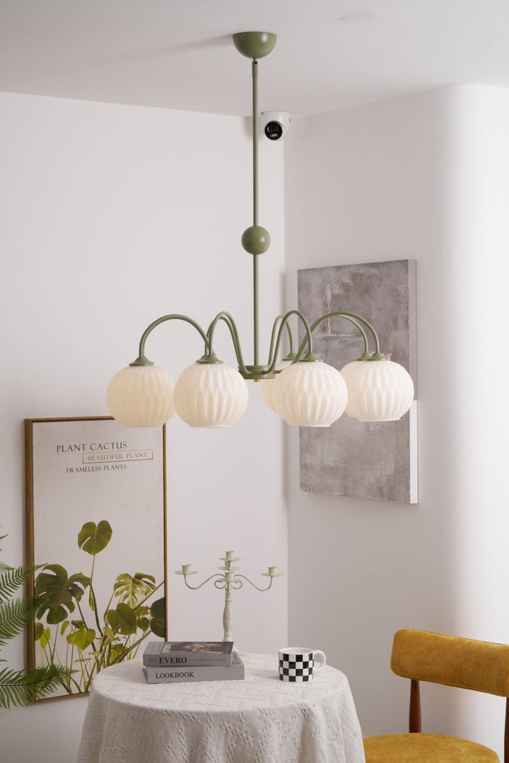 Lustra Chandelier Moderne à 8 Lumières en Verre Ridé Vert - Neutralighting