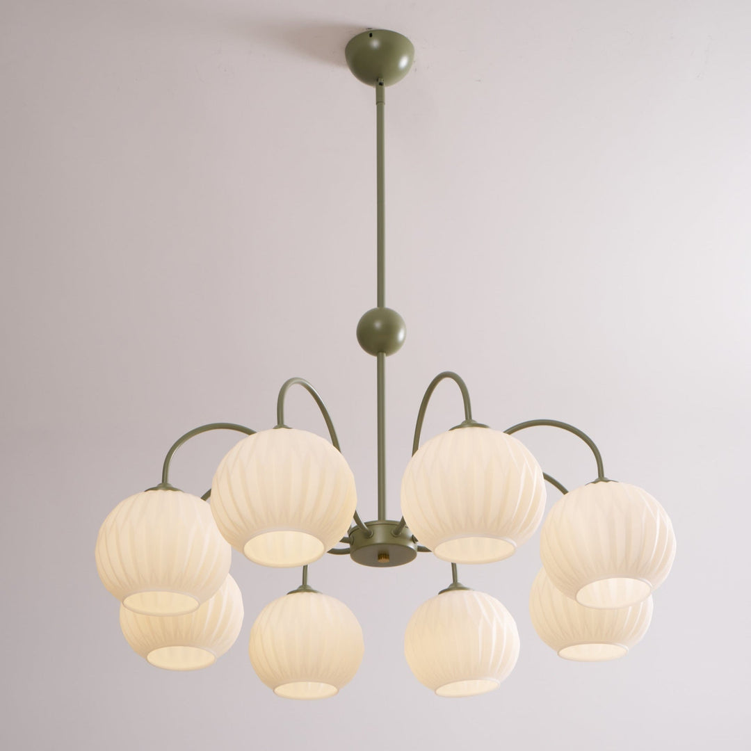 Lustra Chandelier Moderne à 8 Lumières en Verre Ridé Vert - Neutralighting