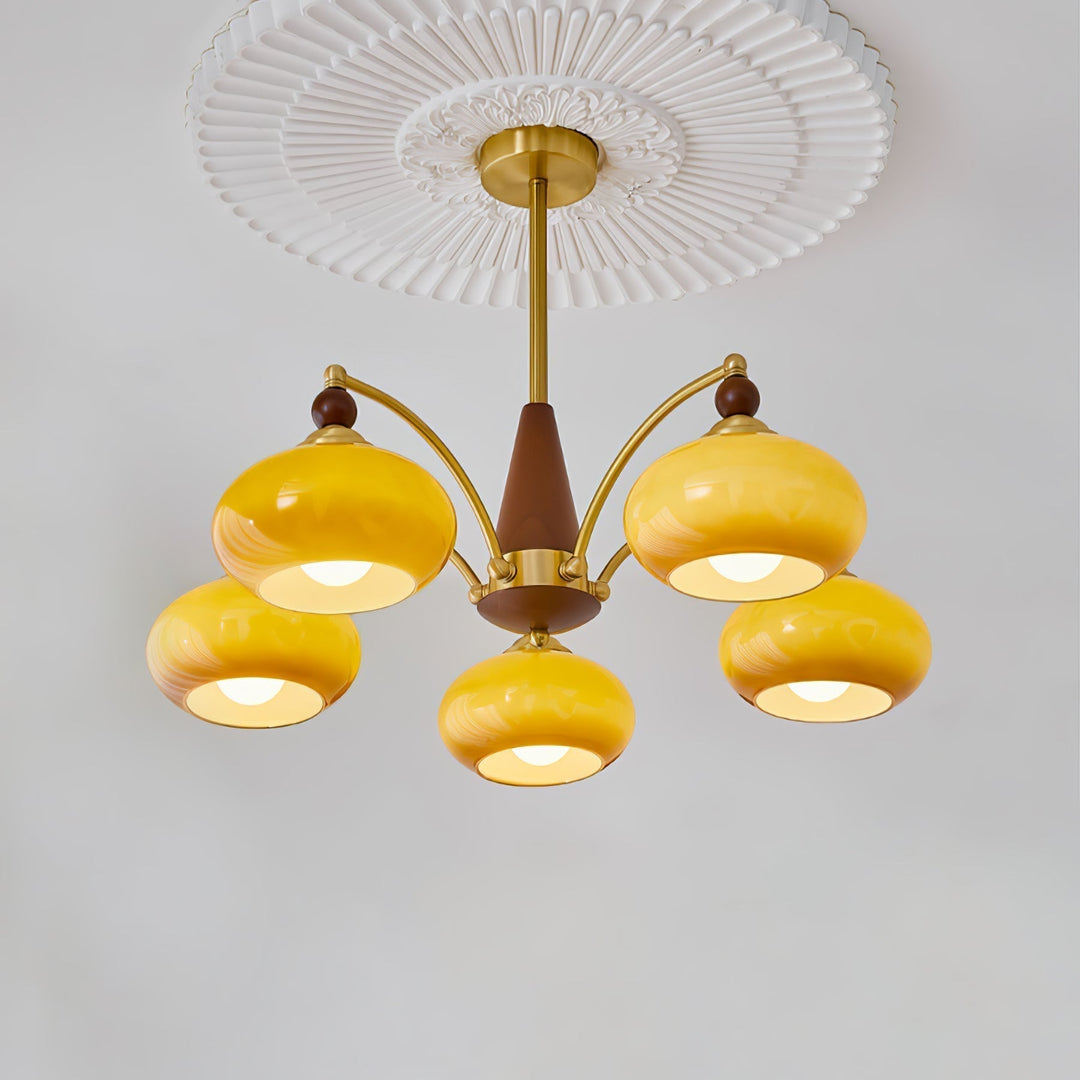 Lustra Suspension Rétro en Verre Jaune et Laiton - Neutralighting