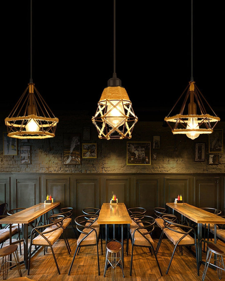 Alshaan Lampe Suspension Exquise en Corde de Chanvre Rétro - Neutralighting