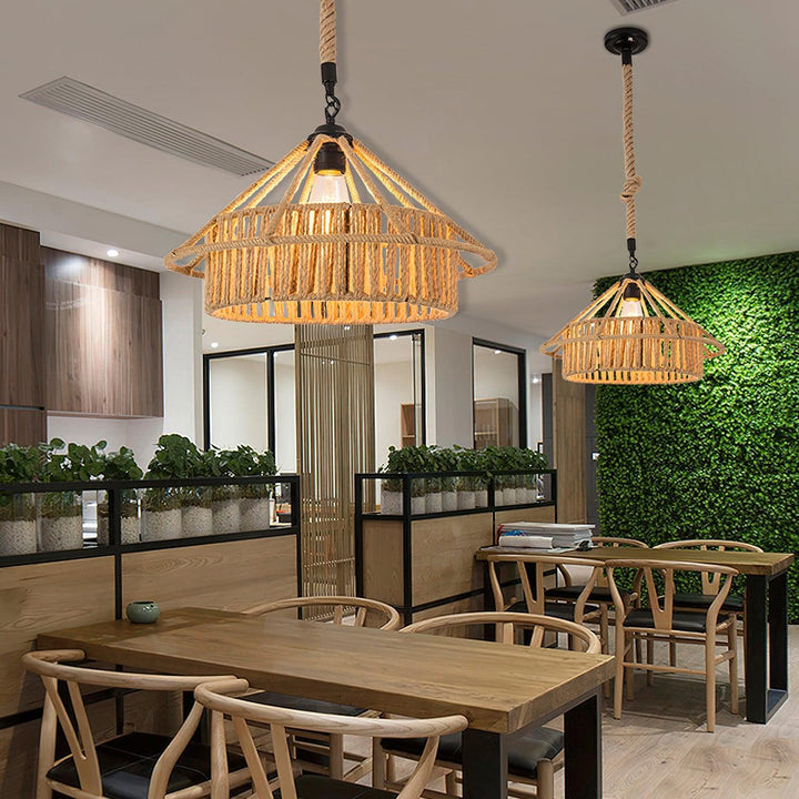 Alshaan Lampe Suspension Exquise en Corde de Chanvre Rétro - Neutralighting