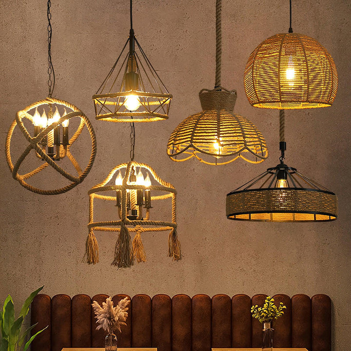 Alshaan Lampe Suspension Exquise en Corde de Chanvre Rétro - Neutralighting