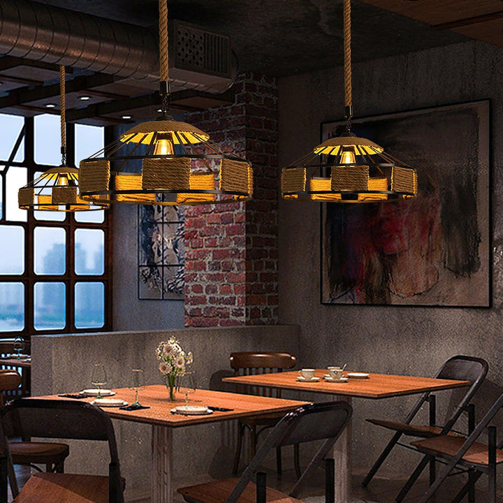 Alshaan Lampe Suspension Exquise en Corde de Chanvre Rétro - Neutralighting