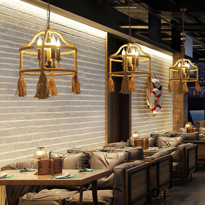 Alshaan Lampe Suspension Exquise en Corde de Chanvre Rétro - Neutralighting