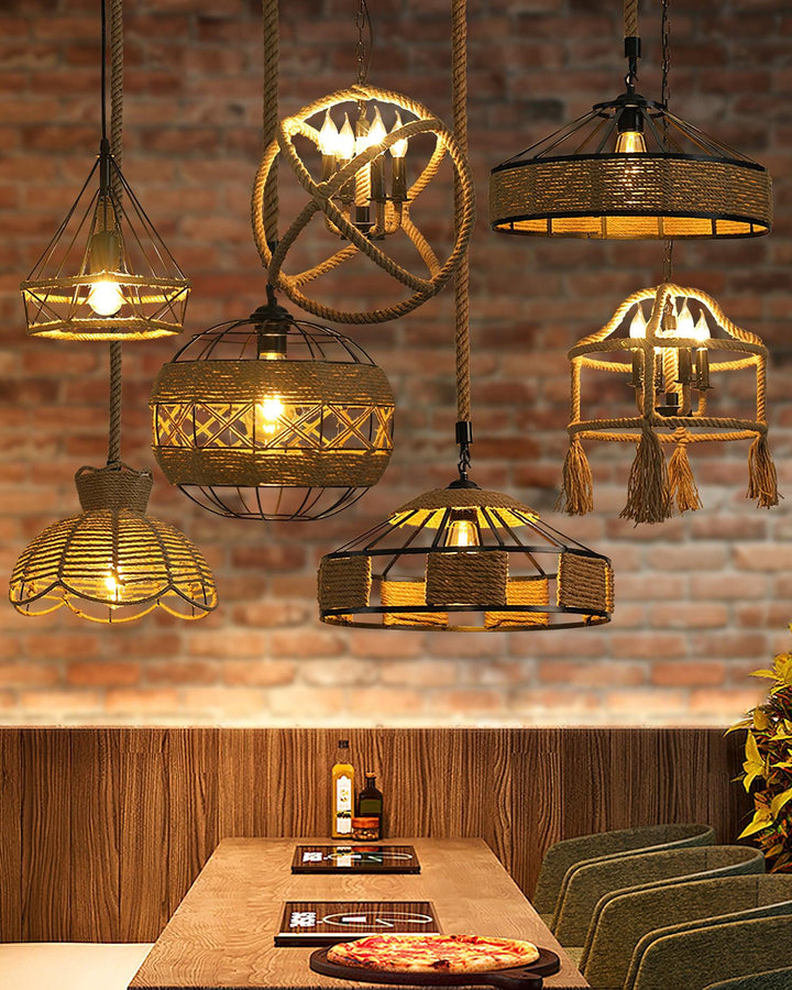 Alshaan Lampe Suspension Exquise en Corde de Chanvre Rétro - Neutralighting