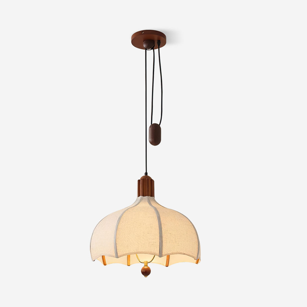 Revi Suspension Lampe Bois Tissu Festonné Réglable - Neutralighting