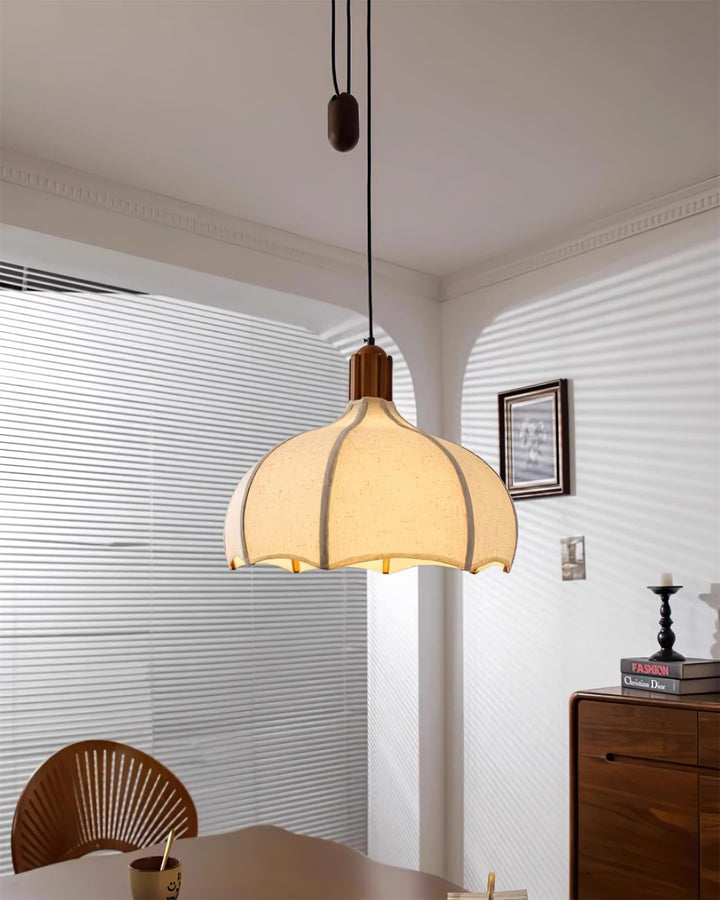 Revi Suspension Lampe Bois Tissu Festonné Réglable - Neutralighting