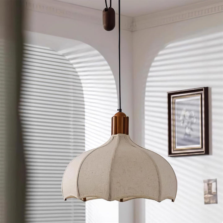 Revi Suspension Lampe Bois Tissu Festonné Réglable - Neutralighting
