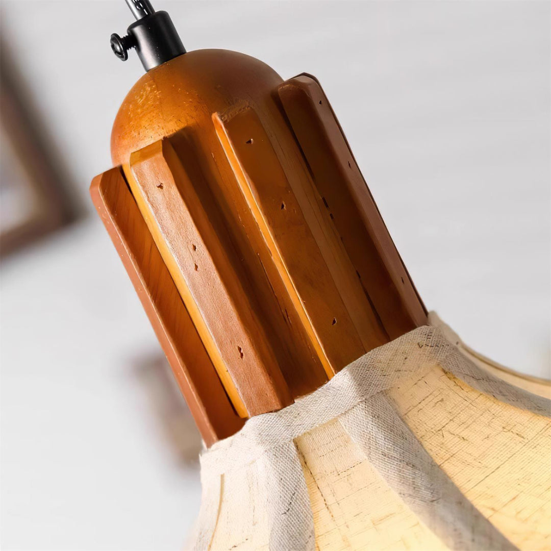 Revi Suspension Lampe Bois Tissu Festonné Réglable - Neutralighting