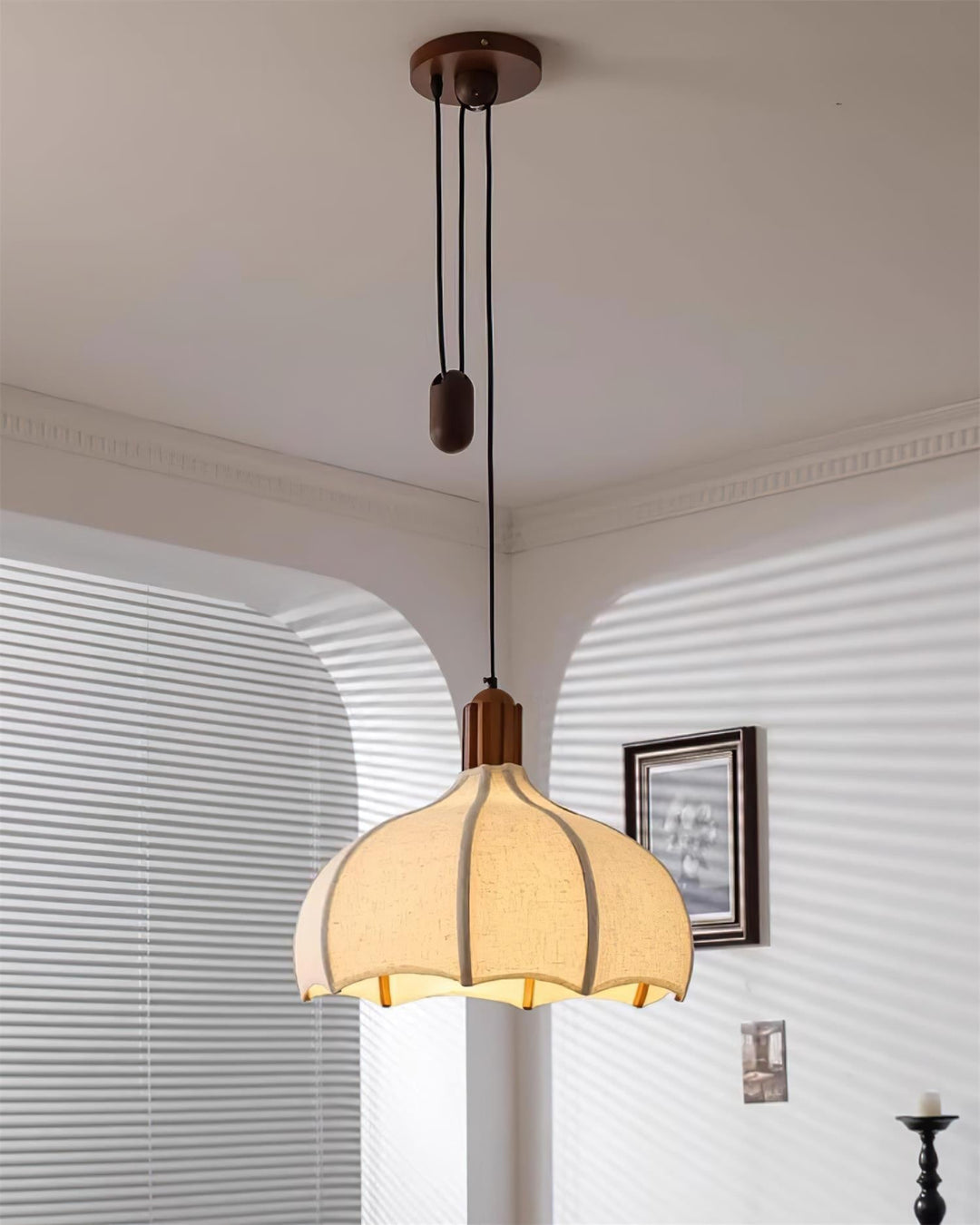 Revi Suspension Lampe Bois Tissu Festonné Réglable - Neutralighting