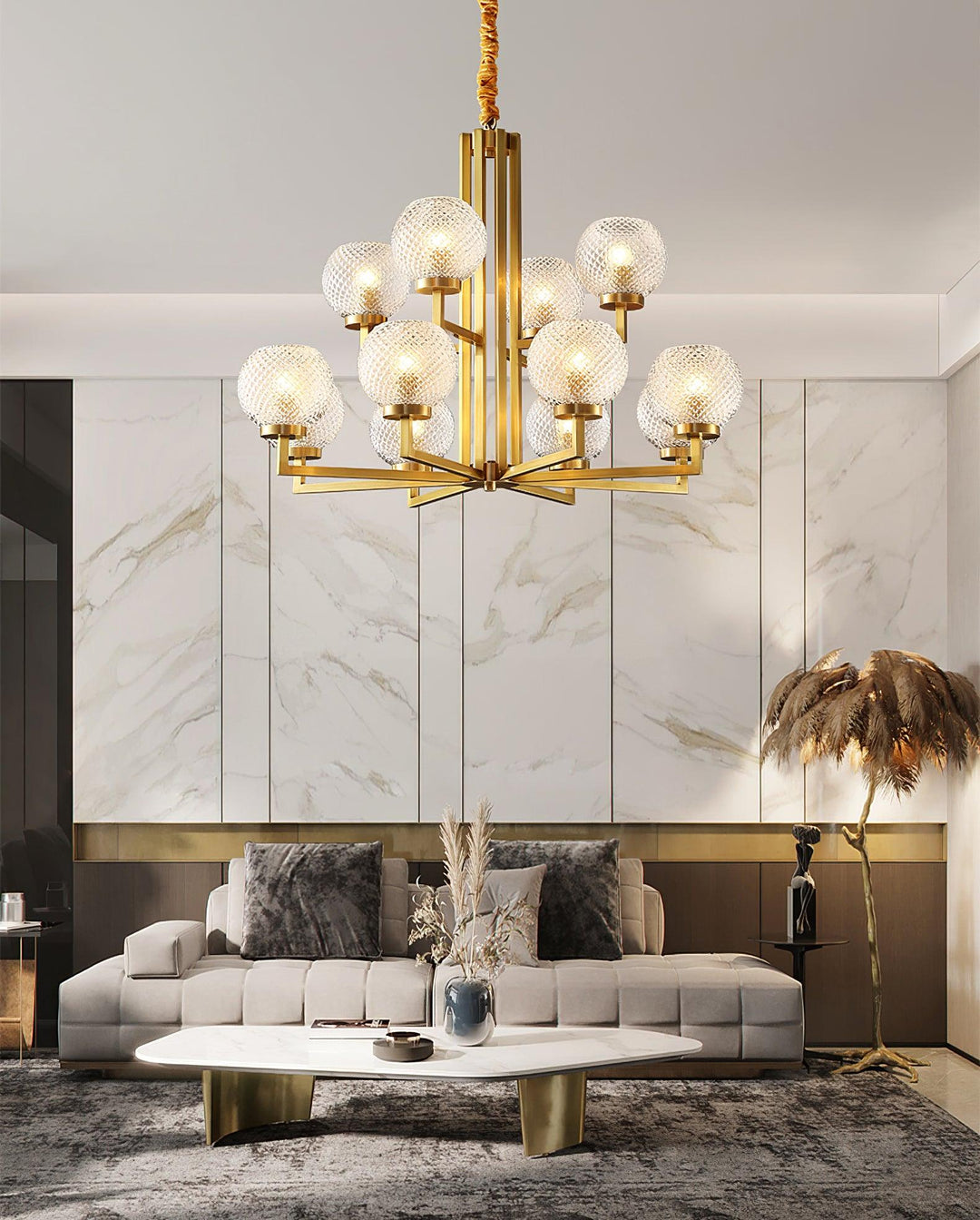 Vera Lustre en Laiton Avec Verre Cannelé - Neutralighting