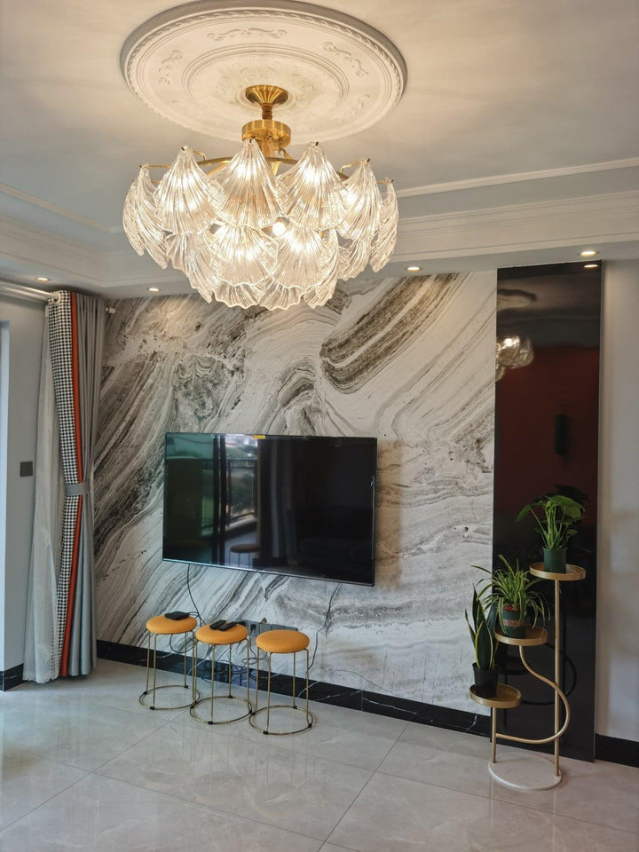 Lustra Plafonnier en Verre Ridé Shell Doré - Neutralighting