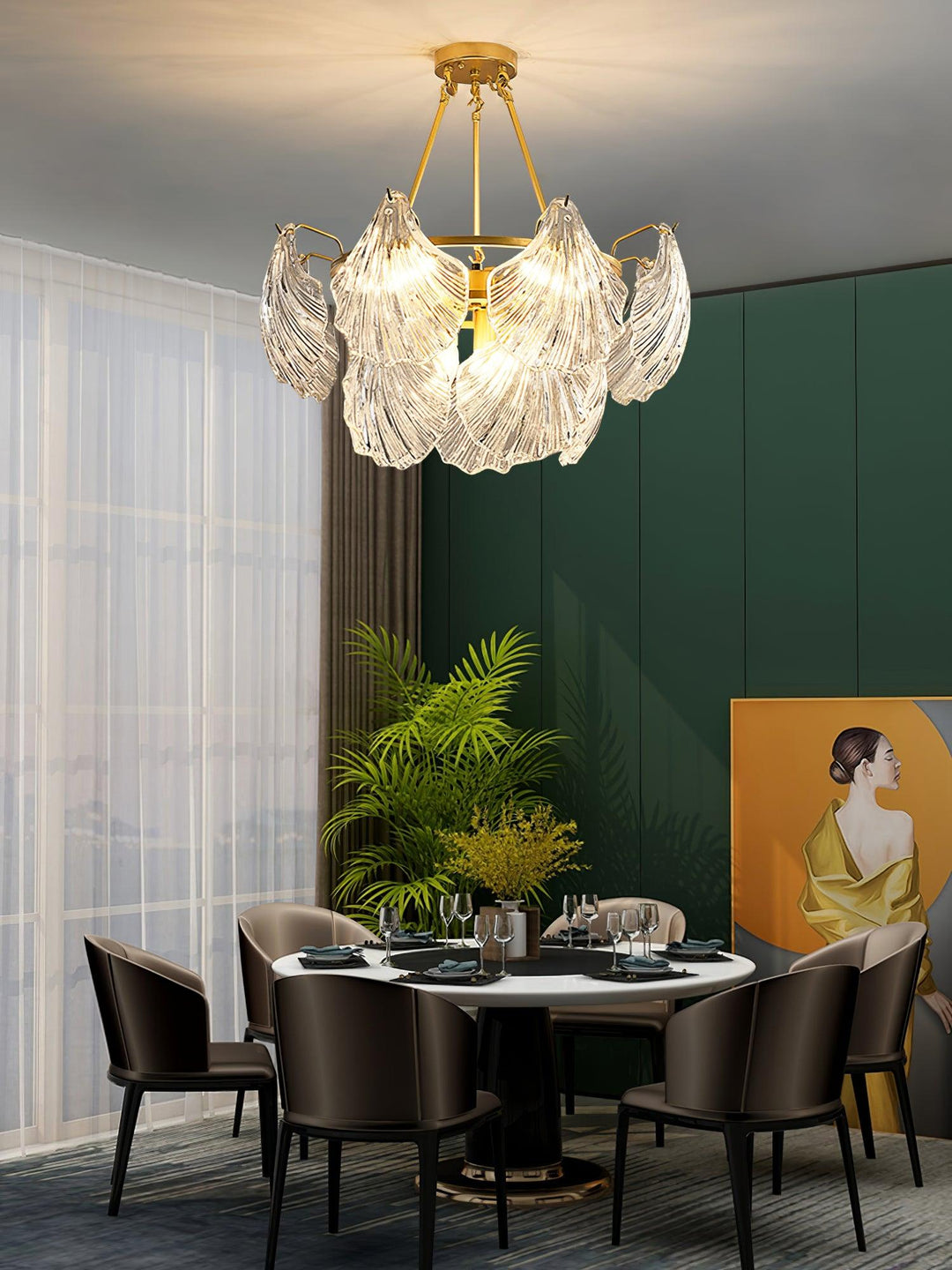 Lustra Plafonnier en Verre Ridé Shell Doré - Neutralighting