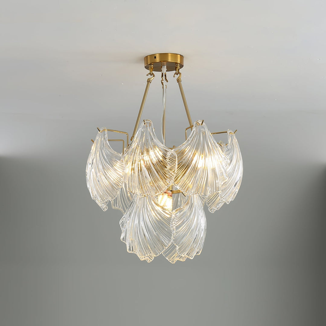 Lustra Plafonnier en Verre Ridé Shell Doré - Neutralighting