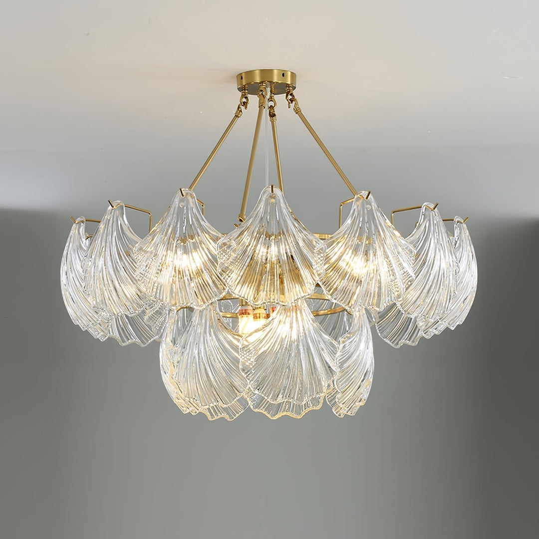 Lustra Plafonnier en Verre Ridé Shell Doré - Neutralighting