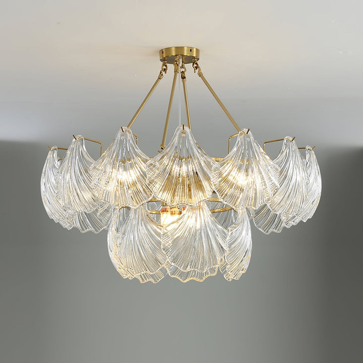 Lustra Plafonnier en Verre Ridé Shell Doré - Neutralighting
