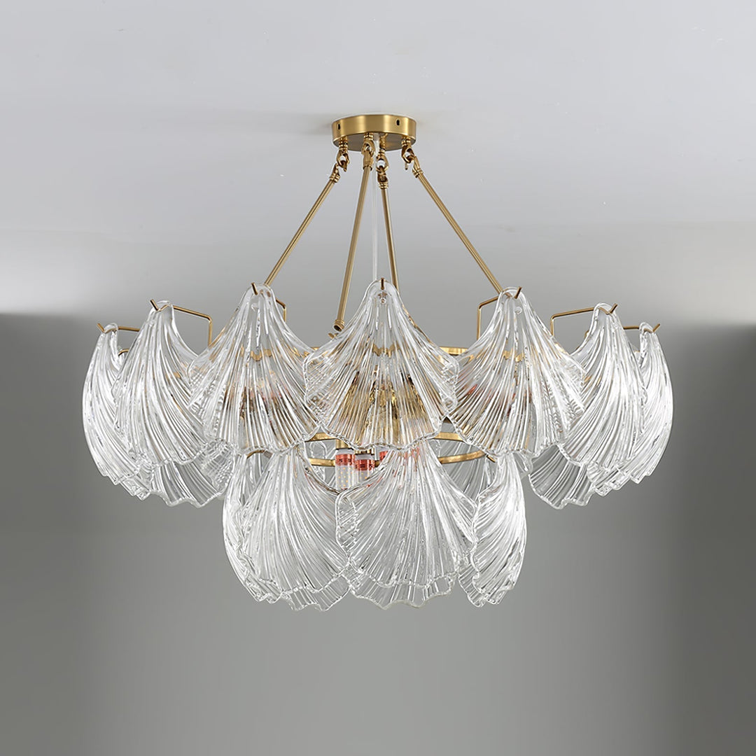 Lustra Plafonnier en Verre Ridé Shell Doré - Neutralighting
