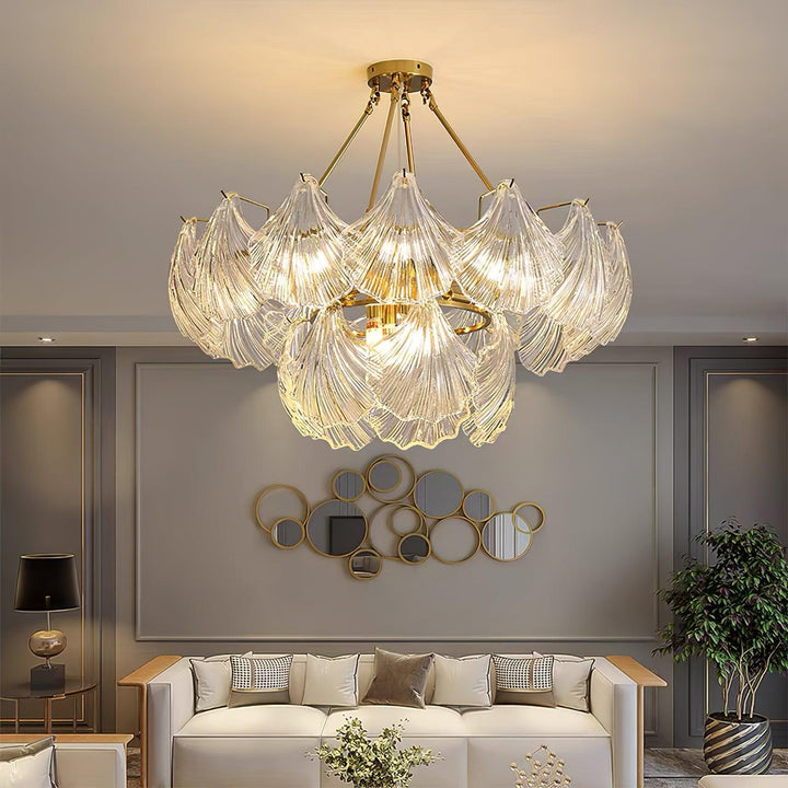 Lustra Plafonnier en Verre Ridé Shell Doré - Neutralighting