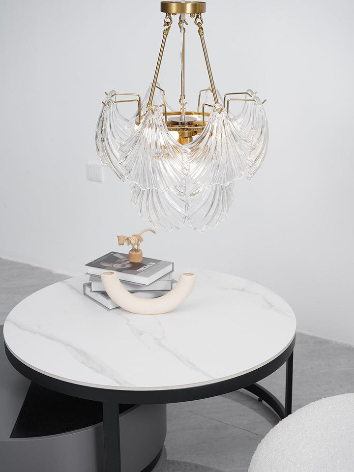 Lustra Plafonnier en Verre Ridé Shell Doré - Neutralighting