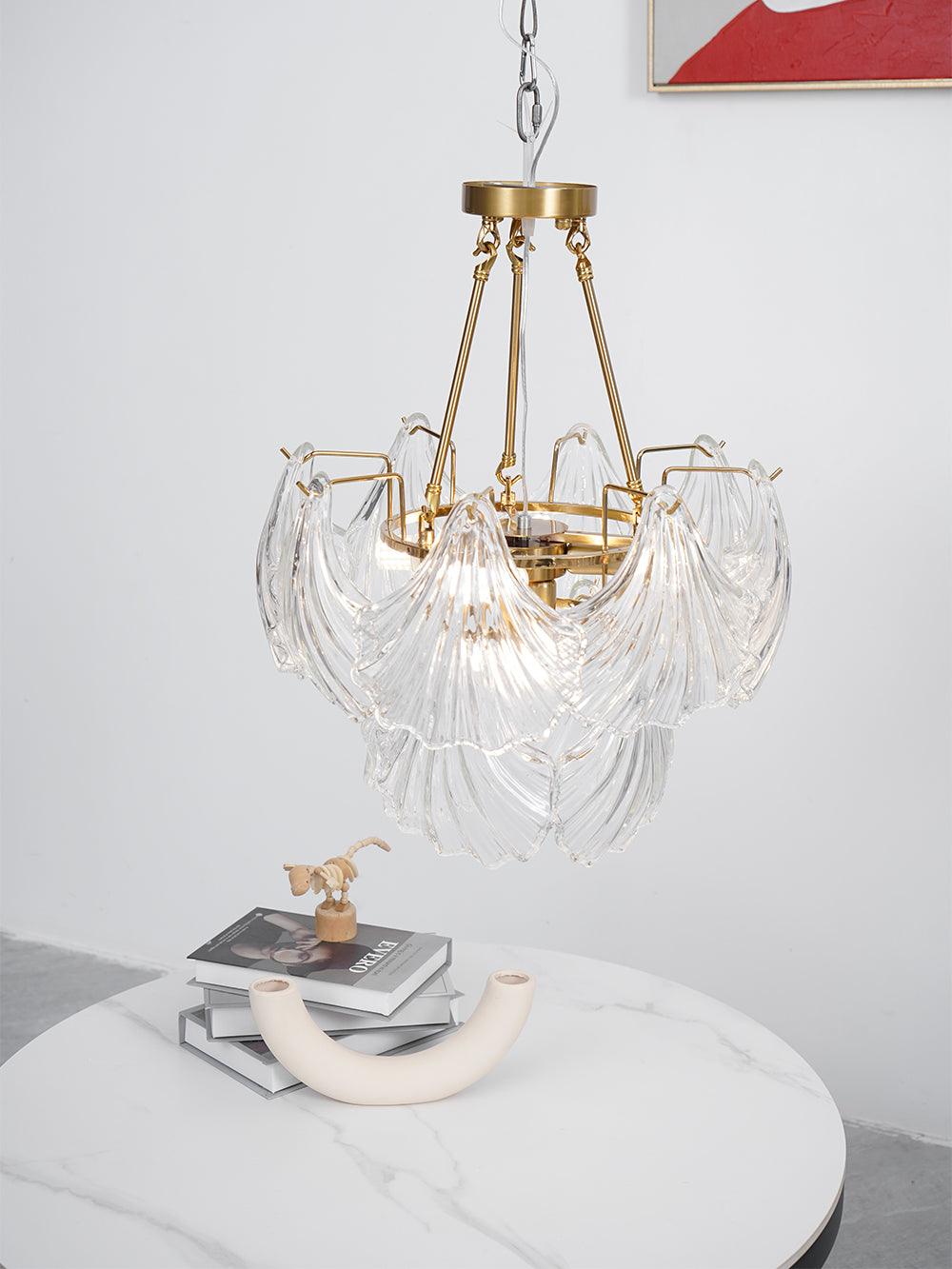 Lustra Plafonnier en Verre Ridé Shell Doré - Neutralighting