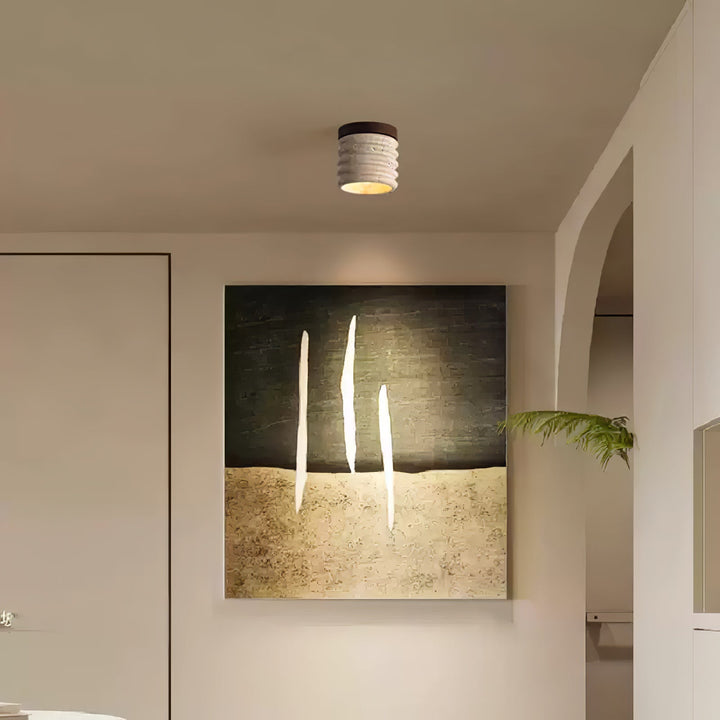 Vomaran Plafonnier Cylindre Cannelé en Travertin - Neutralighting