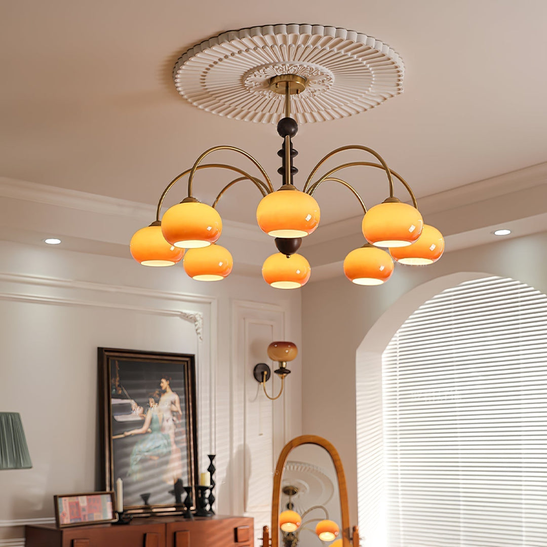Lustra Chandelier Laiton Verre en Forme de Kaki - Neutralighting