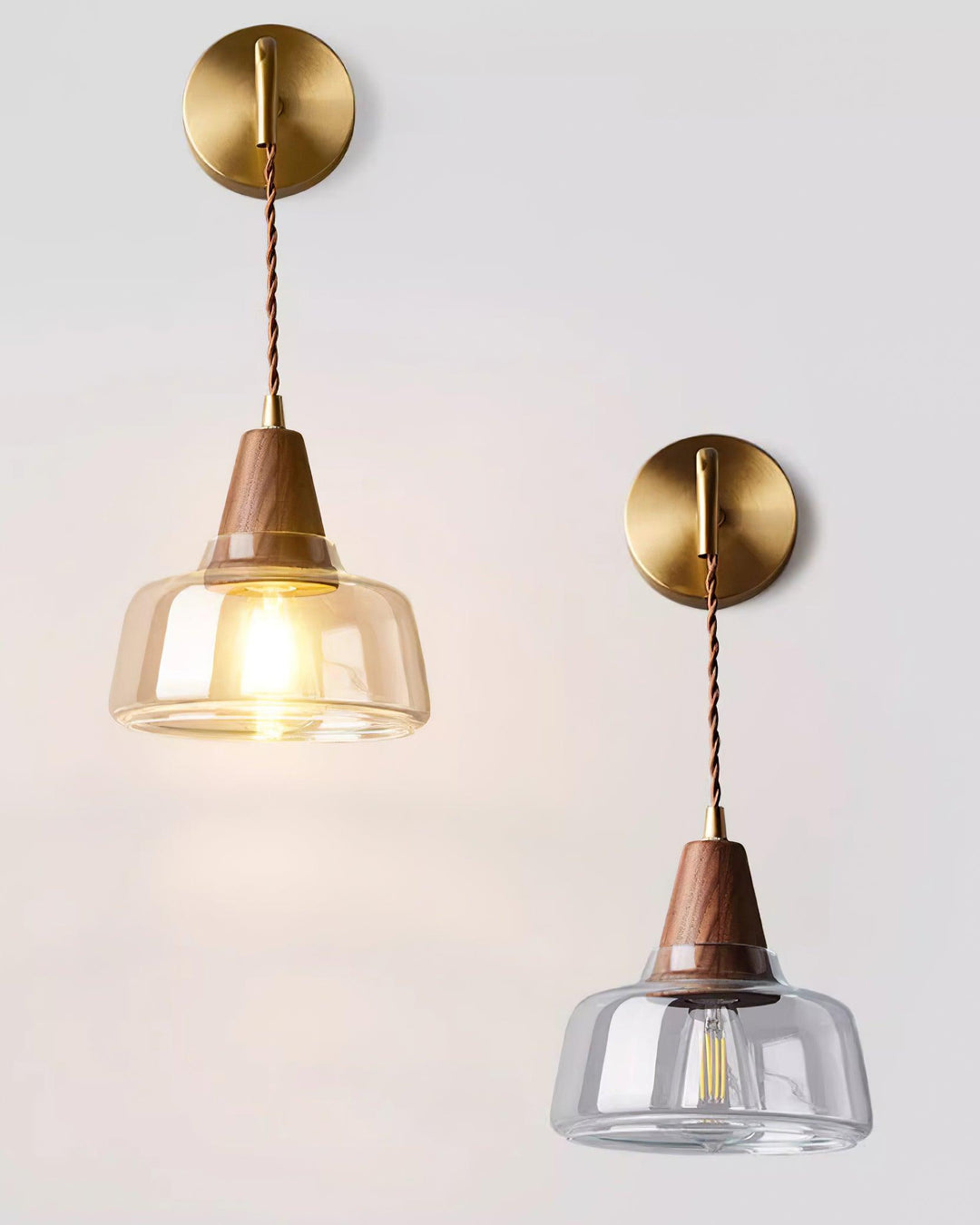 Applique Murale Ambre Verre Ombre Conique Noyer - Neutralighting