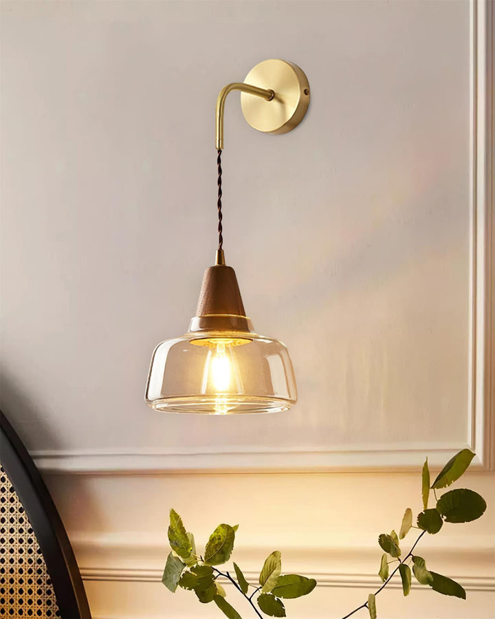 Applique Murale Ambre Verre Ombre Conique Noyer - Neutralighting