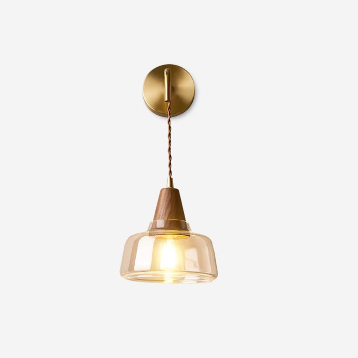 Applique Murale Ambre Verre Ombre Conique Noyer - Neutralighting