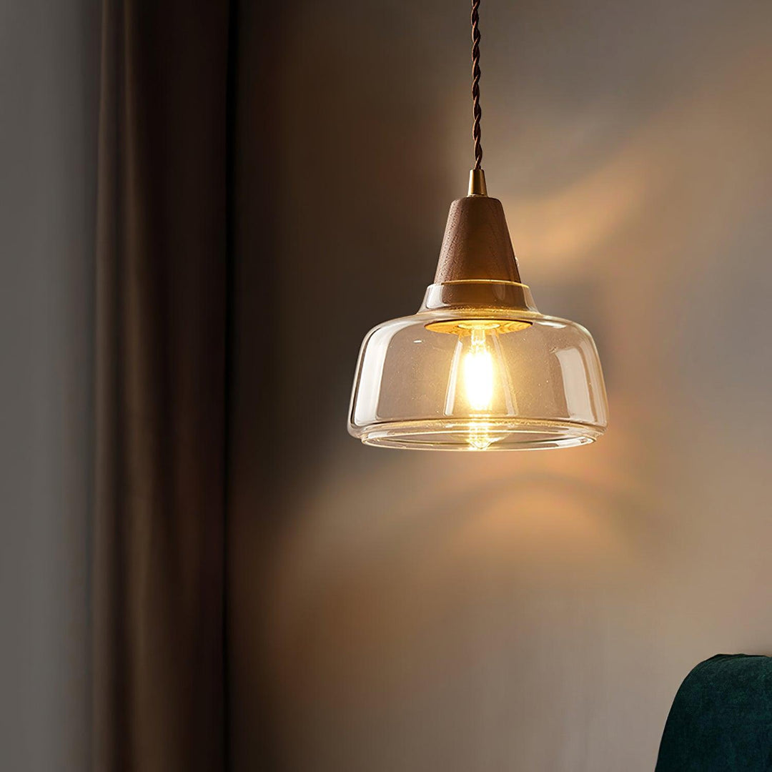 Applique Murale Ambre Verre Ombre Conique Noyer - Neutralighting