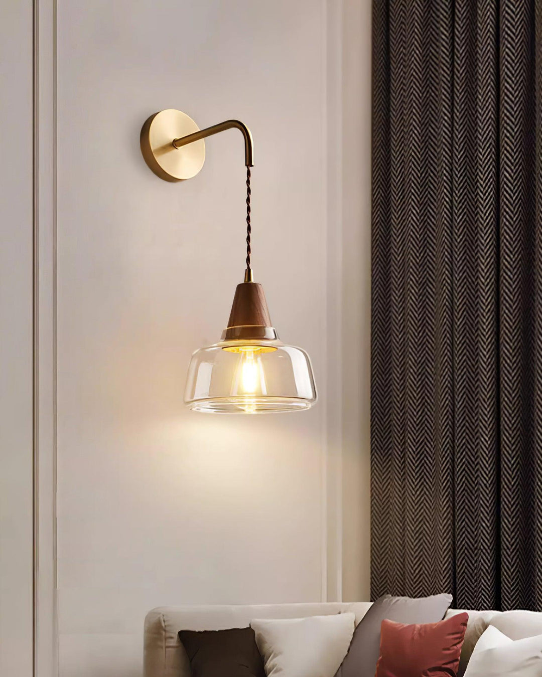 Applique Murale Ambre Verre Ombre Conique Noyer - Neutralighting