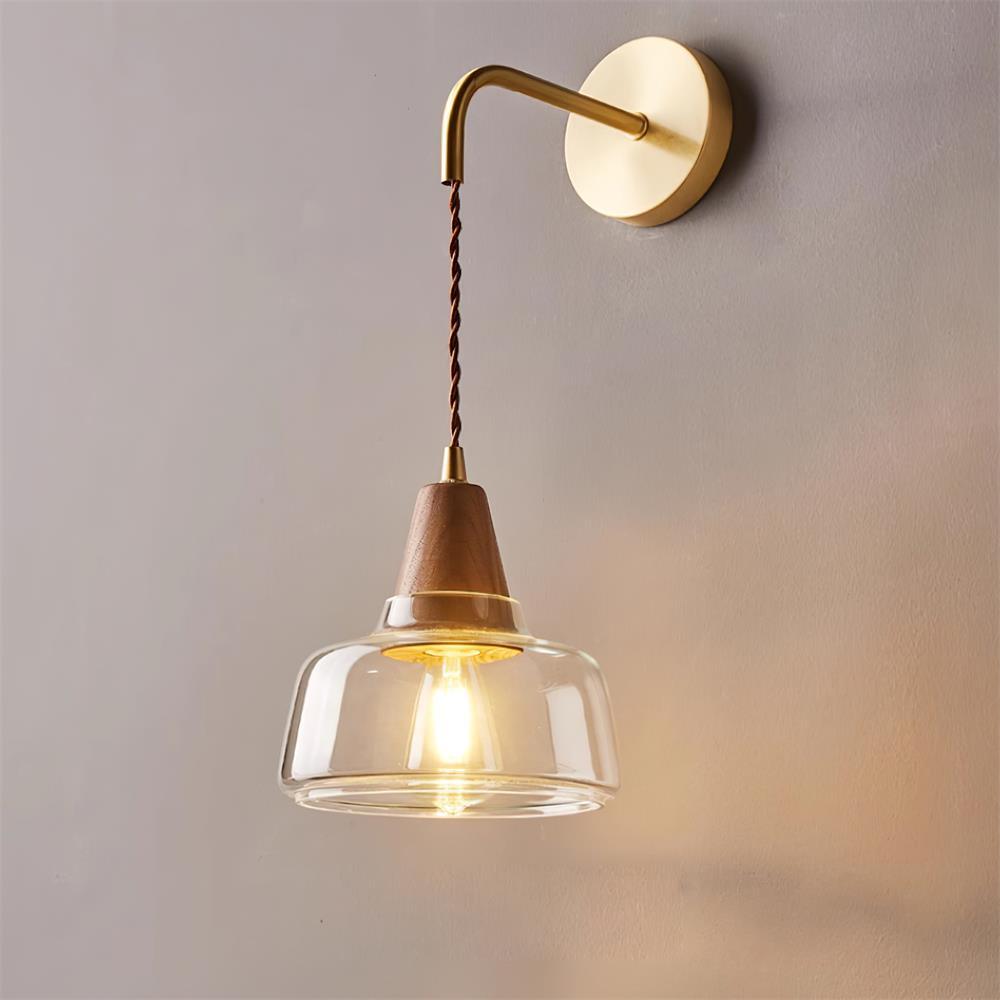 Applique Murale Ambre Verre Ombre Conique Noyer - Neutralighting