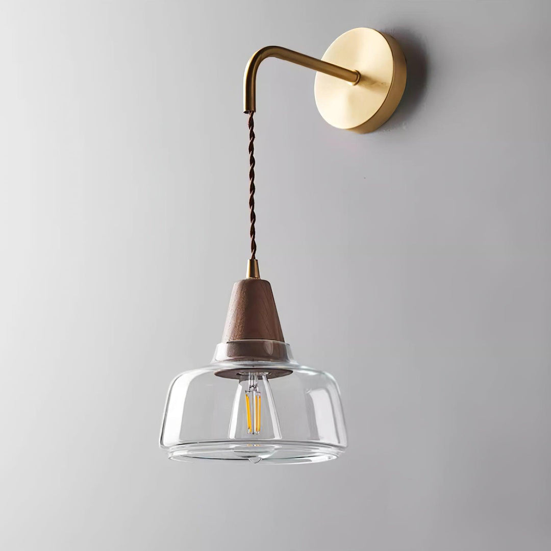 Applique Murale Ambre Verre Ombre Conique Noyer - Neutralighting