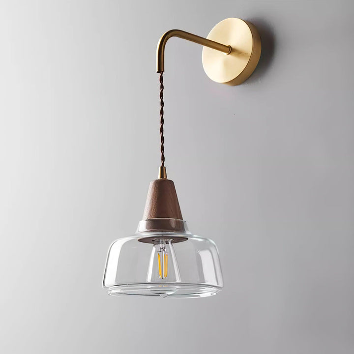 Applique Murale Ambre Verre Ombre Conique Noyer - Neutralighting