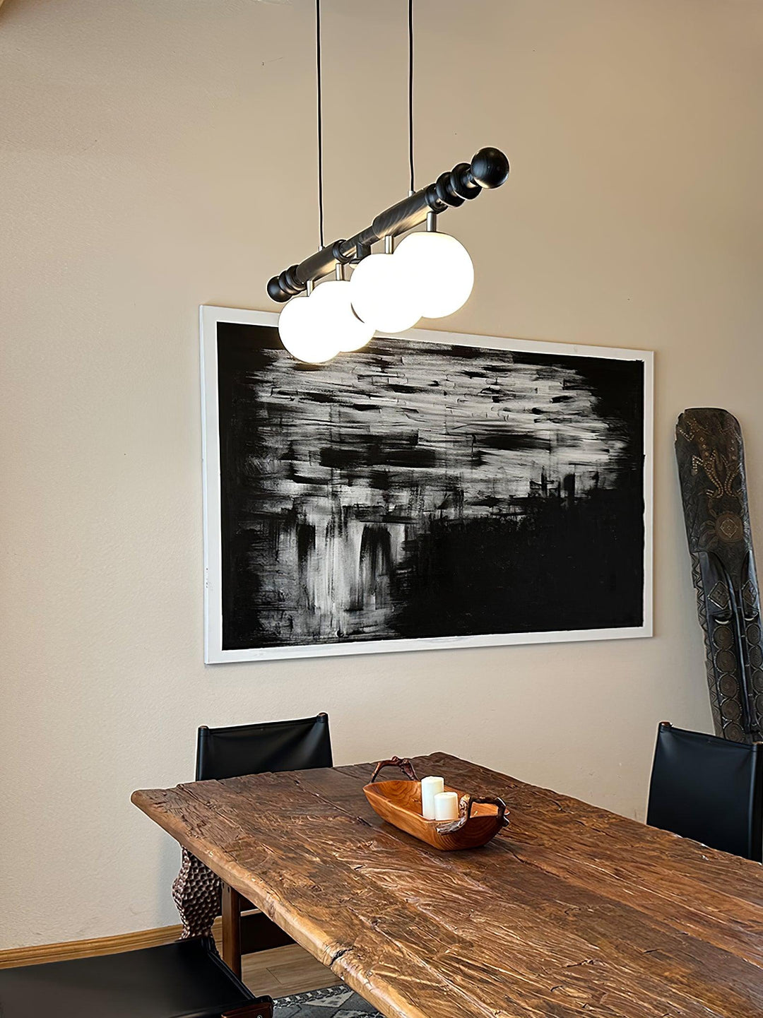 Lustra Chandelier Colonne Romaine Bois Verre - Neutralighting