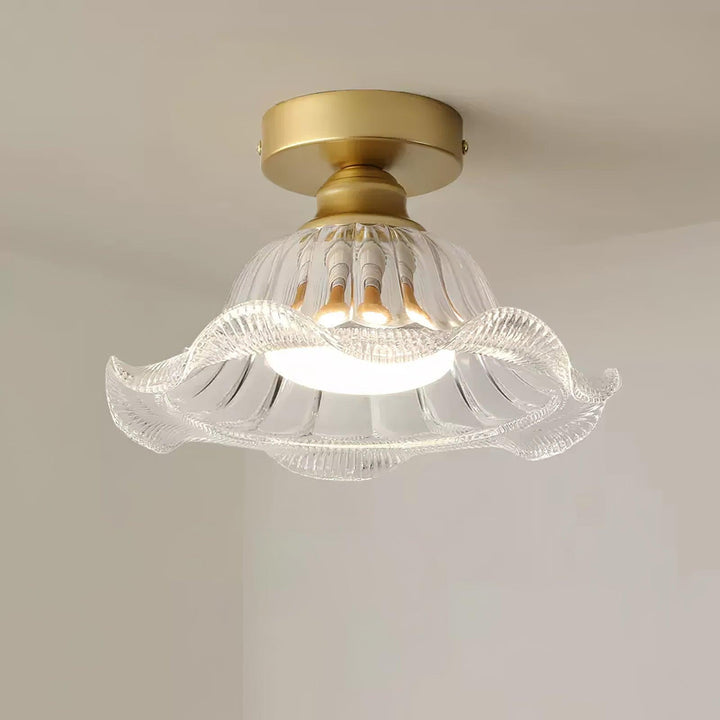 Rosa Lustre Plafonnier Verre Bord Laiton Élégant - Neutralighting