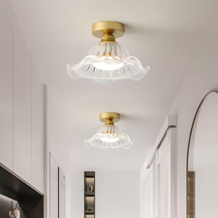 Rosa Lustre Plafonnier Verre Bord Laiton Élégant - Neutralighting