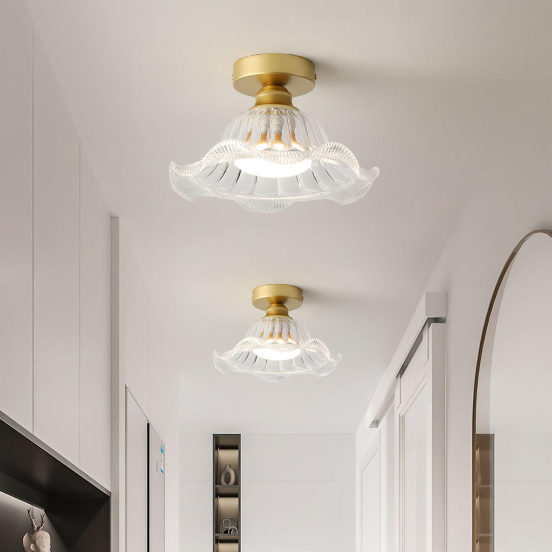 Rosa Plafonnier Verre Froncé Abat-jour Moderne Chambre - Neutralighting