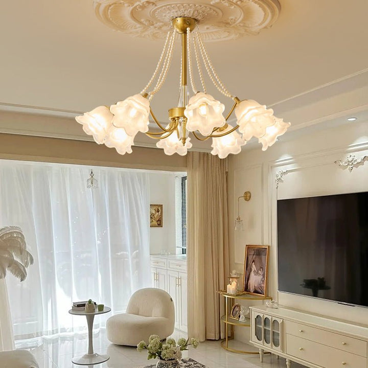Allirila Lustre Vintage Élégant en Verre et Perles Fleuries - Neutralighting