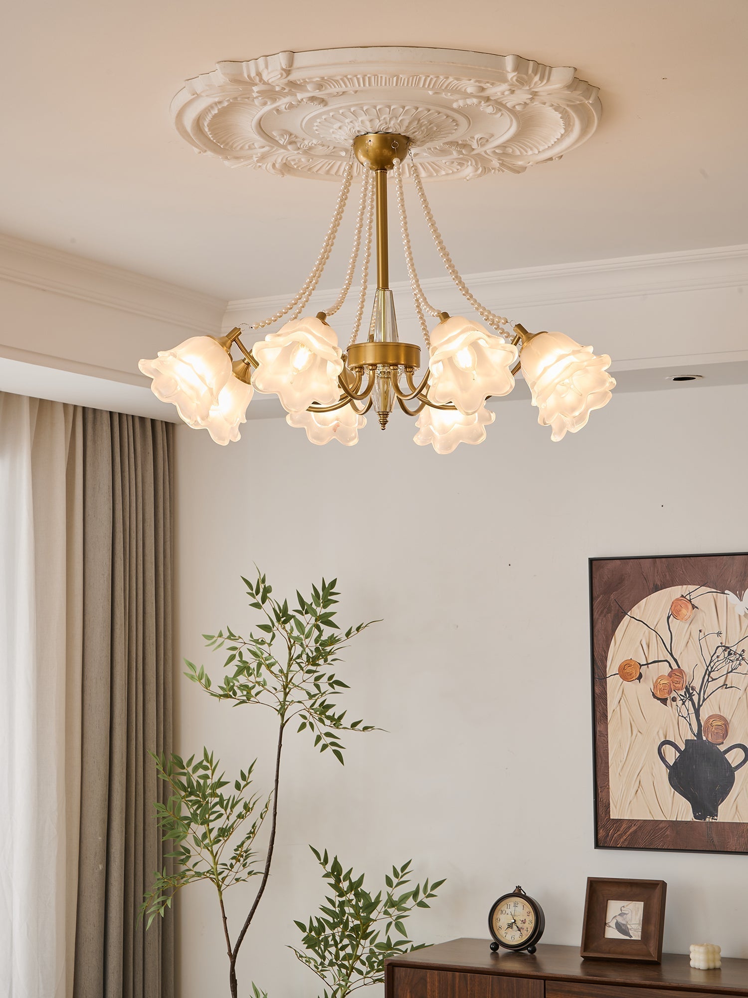 Allirila Lustre Vintage Élégant en Verre et Perles Fleuries - Neutralighting